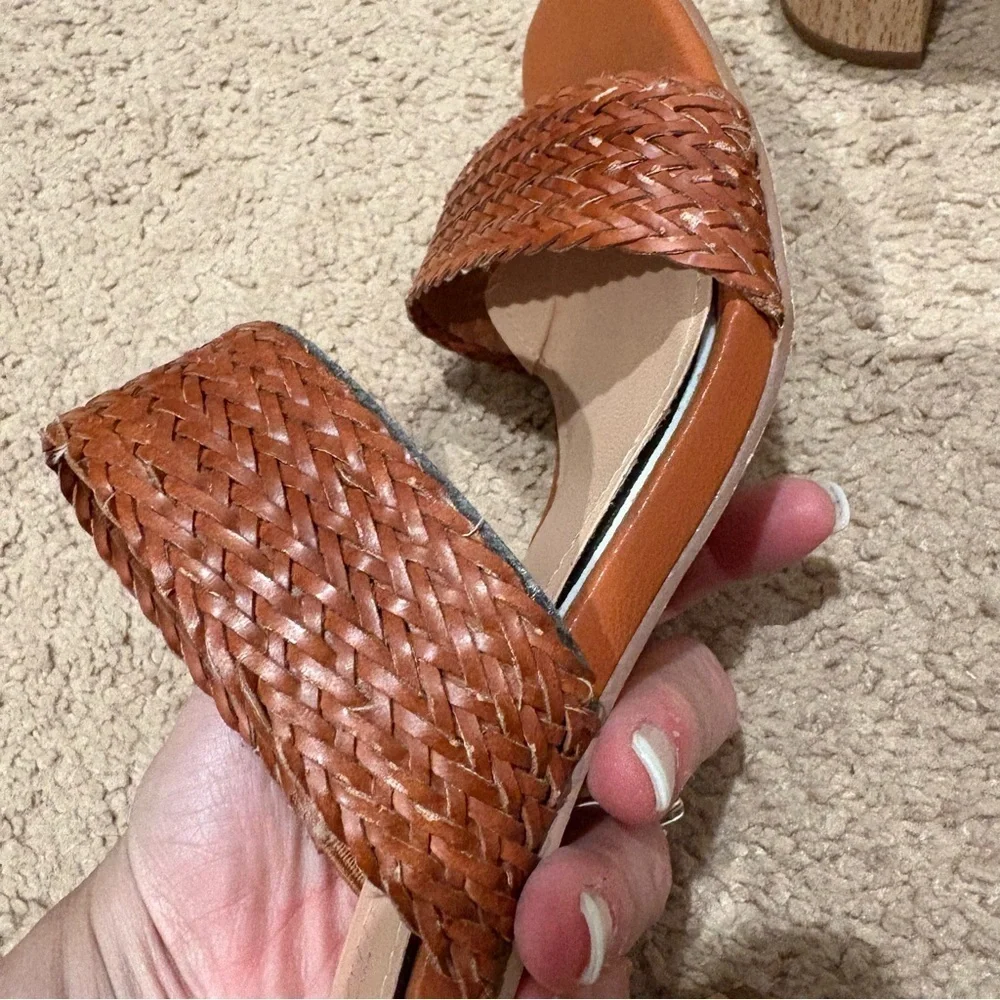 Brown Woven Block Heel Sandals
